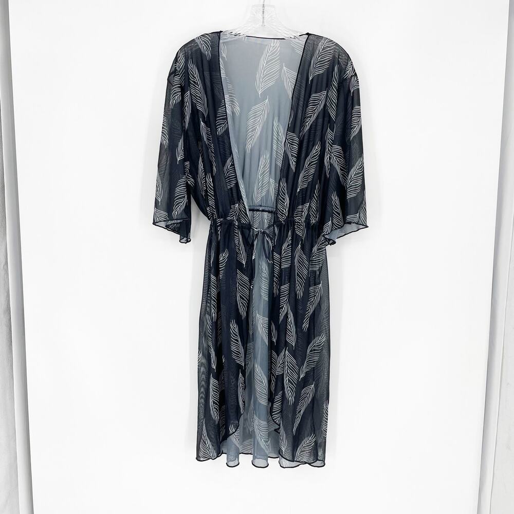 Leaf Print Wide Sleeve Long Swimsuit Cover Up Size Large